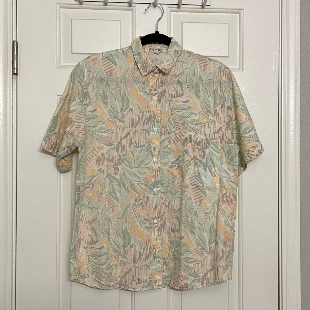 Vintage Cherokee Pastel Hawaiian Short Sleeve Button Up Shirt (Tropical/Casual)